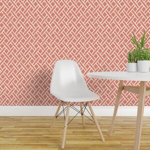Woven Wallpaper - Medium Coral Linen By Willowlanetextiles - Trellis Custom Printed Removable Self Adhesive Wallpaper Roll by Spoonflower
