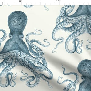 Blue Octopus Fabric - Octopus Oasis In Sea By Willowlanetextiles - Nautical Sea Creatures Cotton Fabric By The Yard With Spoonflower