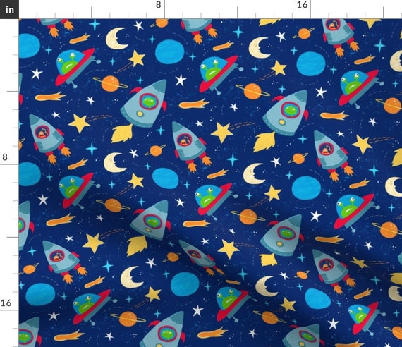 Space Illustration Kid's Room Fabric Space Rockets | Etsy