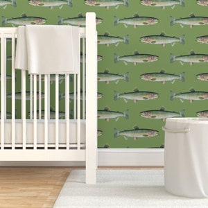 Fish Wallpaper Cutthroat Trout on Vintage Green by Weavingmajor Custom