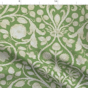Green Damask Fabric - Provence In Green by willowlanetextiles - French Floral Green Decorative Fabric by the Yard by Spoonflower