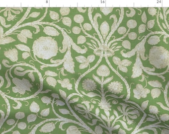 Green Damask Fabric - Provence In Green by willowlanetextiles - French Floral Green Decorative Fabric by the Yard by Spoonflower