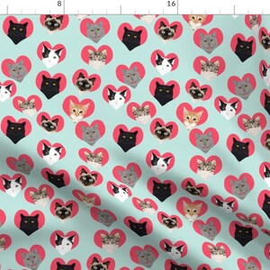 Cats Fabric - Love Cats Valentine&#39;s Hearts Fabric By Petfriendly - Cats Cotton Fabric By The Yard With Spoonflower