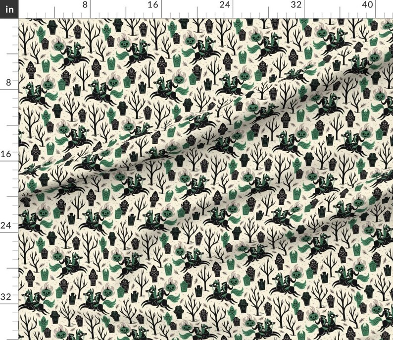 Headless Horseman Halloween Fabric Headless Horseman Large Scale Green By Therewillbecute Headless Horseman Fabric With Spoonflower image 3