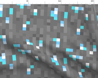 Video Game Fabric - 8-bit Block by wilsongraphics - 8 Bit Graphic Pixels Geometric Modern Blue Gray Games Fabric by the Yard by Spoonflower