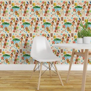 Hula Girl Wallpaper - Hawaiian Holiday By Ruby Ritz - Retro Hawaiian Custom Printed Removable Self Adhesive Wallpaper Roll by Spoonflower