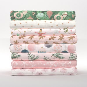 Holiday Cotton Fat Quarters - Pastel Pink Christmas Winter Cute Collection Petal Quilting Cotton Mix & Match Fat Quarters by Spoonflower