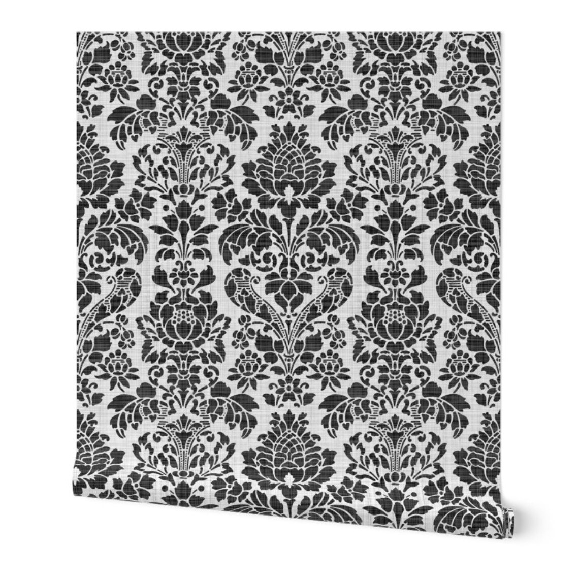 Damask Floral Wallpaper Damask White Black by Etsy
