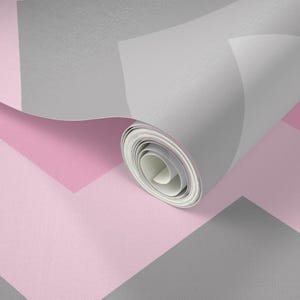 Pink Gray Wallpaper - Pink Gray Ombre Chevron Large By Decamp Studios - Custom Printed Removable Self Adhesive Wallpaper Roll by Spoonflower image 3