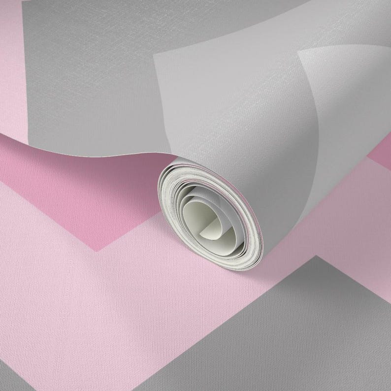 Pink Gray Wallpaper - Pink Gray Ombre Chevron Large By Decamp Studios - Custom Printed Removable Self Adhesive Wallpaper Roll by Spoonflower image 3