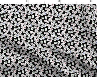 Tiny Scale Mahjong Fabric - Mini Mahjong Tiles by theplumgrove - Black And White Tabletop Game Traditional Fabric by the Yard by Spoonflower