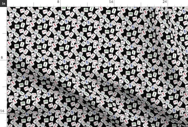 Tiny Scale Mahjong Fabric - Mini Mahjong Tiles by theplumgrove - Black And White Tabletop Game Traditional Fabric by the Yard by Spoonflower image 1