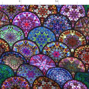 Kaleidoscope Scalloped Fabric - Intricate Kaleidoscope Collection By Emikundesigns - Kaleidoscope Cotton Fabric By The Yard With Spoonflower