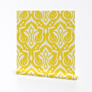 Yellow Damask Wallpaper - Sunshine Damask Yellow By Pattysloniger - Custom Printed Removable Self Adhesive Wallpaper Roll by Spoonflower