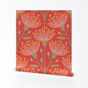 Floral Wallpaper - Eucalyptus Orange -By-Jackietahara - Australian Custom Printed Removable Self Adhesive Wallpaper Roll by Spoonflower