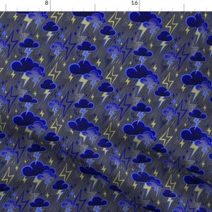 Lightning Storm Fabric - Lightning - Grey/Blue By Andreaalice - Lightning Thunder Rain Storm Gray Cotton Fabric By The Yard With Spoonflower