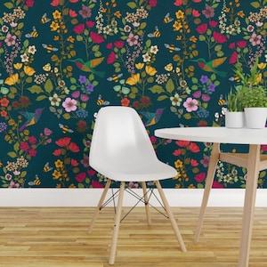 Pollinators Wallpaper - Hummingbirds And Bees {Forest} By Ceciliamok - Custom Printed Removable Self Adhesive Wallpaper Roll by Spoonflower