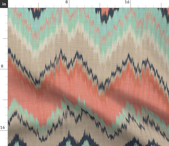 Herringbone Fabric Large Scale Ikat Chevron in Mint, Coral and Navy by  Willowlanetextiles Cotton & Upholstery Fabric With Spoonflower -  Canada