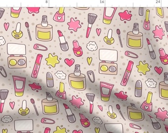 Makeup Fabric - Makeup Kit By Kostolom3000- Makeup Women's Beauty Pink Nail Polish Lipstick Blush Cotton Fabric By The Yard With Spoonflower
