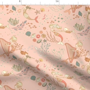 Pink Mermaid Fabric - Mermaid Music {Petal} By Ceciliamok - Underwater World Magical Fantasy Cotton Fabric By The Yard With Spoonflower