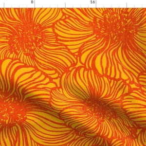 Retro Sunflower Apparel Fabric - Large Sunflower Warmth by mpzstudio - Orange Yellow Warm Colors Summer Sun Clothing Fabric by Spoonflower