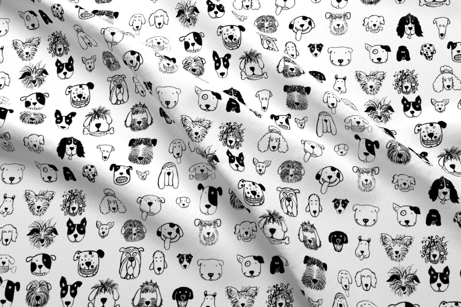 Quirky Dogs Fabric Black And White Dogs By Etsy