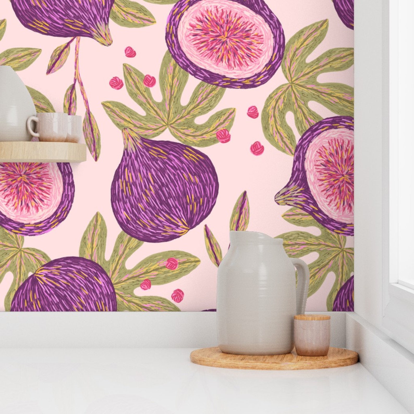 Botanical Figs Wallpaper Figs Embroidery by Kondratya Etsy
