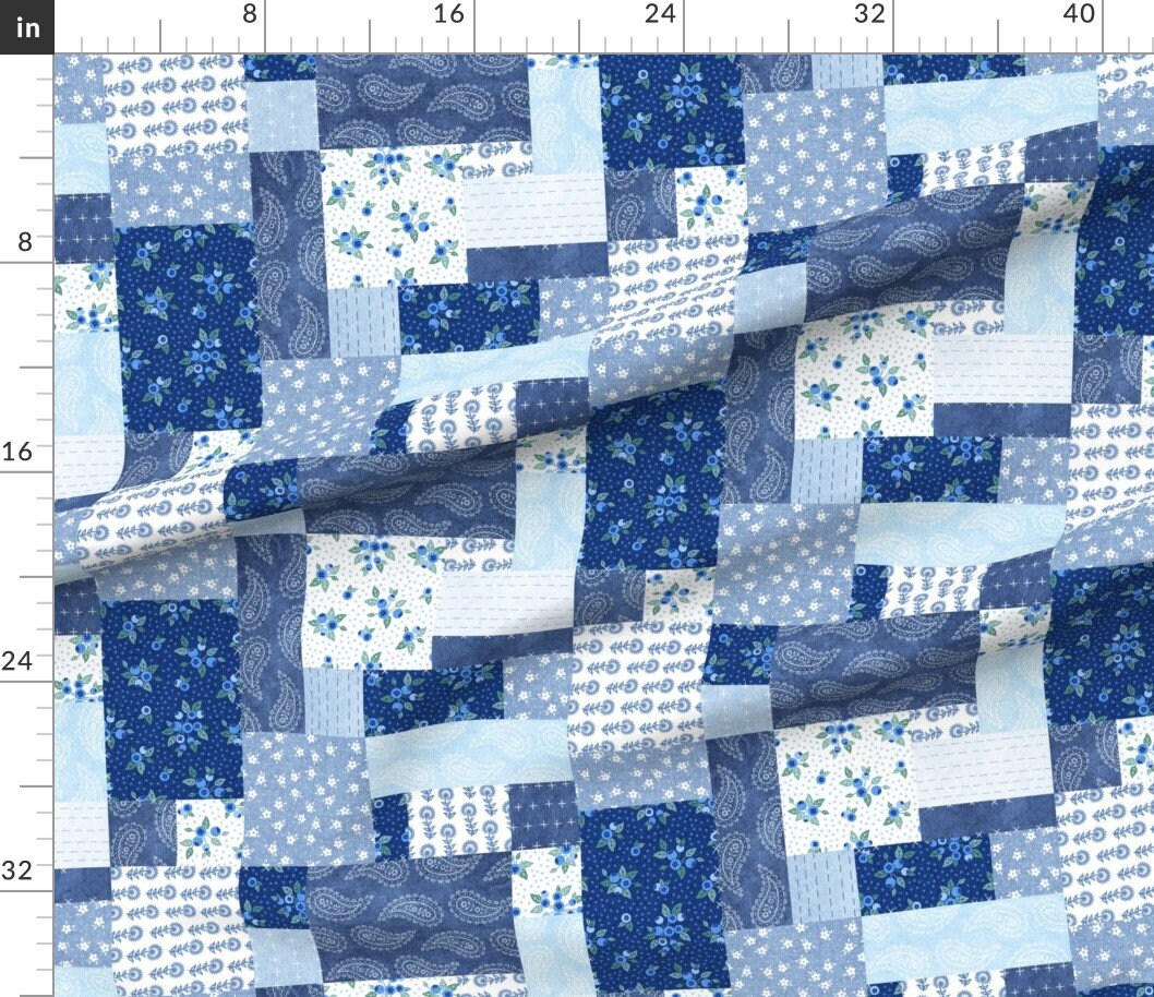 Blue Patchwork Fabric Blueberry Patchwork By Hannahshields | Etsy