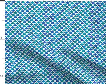 Mermaid Fabric - Mermaid Scales In Blue And Green By Elena O'Neill Illustration - Mermaid Cotton Fabric By The Yard With Spoonflower