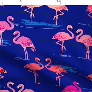 Summer Flamingos on Navy Fabric - Flamingos Love Navy - Large By Coggon (Roz Robinson) - Flamingo Cotton Fabric By The Yard With Spoonflower