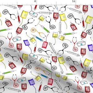 Nurse Fabric - Colorful Medical Hospital Pediatric Geriatric Care Love Doctor Tools By Hot4tees - Cotton Fabric By The Yard With Spoonflower