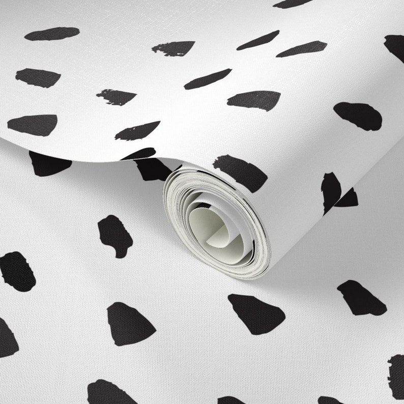 Spots Wallpaper Large Painted Black Dot White By Weegallery Neutral Custom Printed Removable Self Adhesive Wallpaper Roll by Spoonflower image 2
