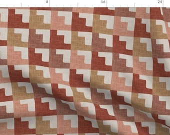 Geometric Fabric - Geo Checks Rust by of_the_flora_ - Patchwork Terracotta Earth Tones Bohemian Boho Fabric by the Yard by Spoonflower
