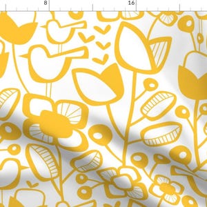 Scandinavian Fabric - Jumbo Scale Scandinavian Garden By Mariana Valladares - Yellow White Spring Cotton Fabric By The Yard With Spoonflower