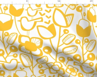 Scandinavian Fabric - Jumbo Scale Scandinavian Garden By Mariana Valladares - Yellow White Spring Cotton Fabric By The Yard With Spoonflower