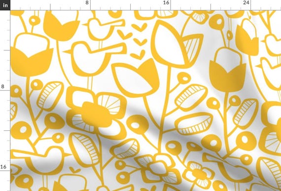 Scandinavian Fabric - Jumbo Scale Scandinavian Garden By Mariana Valladares - Yellow White Spring Cotton Fabric By The Yard With Spoonflower