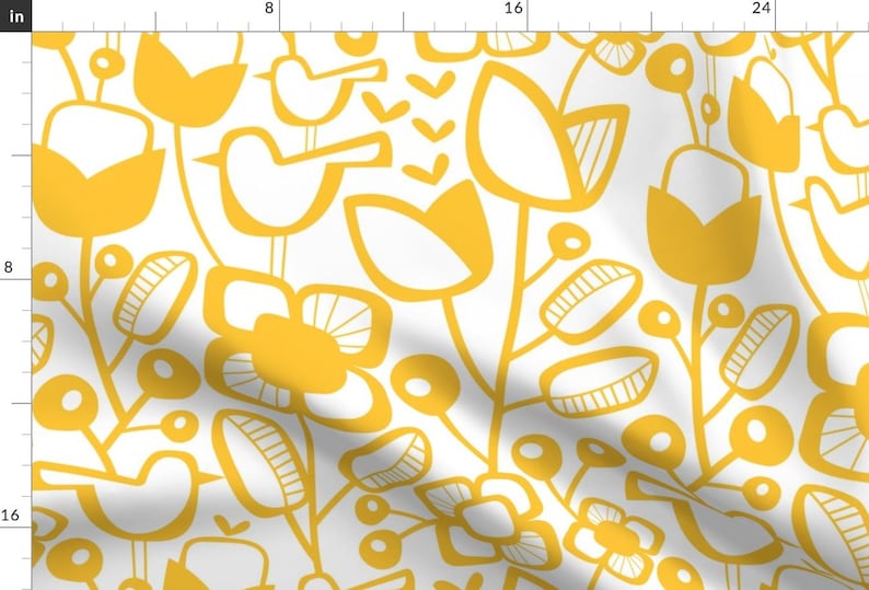 Scandinavian Fabric - Jumbo Scale Scandinavian Garden By Mariana Valladares - Yellow White Spring Cotton Fabric By The Yard With Spoonflower image 1