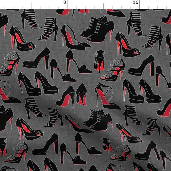 Black Shoes Fabric - Susan's Shoes By Vo Aka Virginiao - Black Heeled Shoes Cotton Fabric By The Yard With Spoonflower