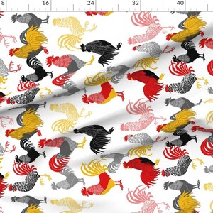 Farm To Tea Towel Roosters Fabric - Chooks By J9design - Farm To Tea Towel Roosters Red BlackCotton Fabric By The Yard With Spoonflower image 2