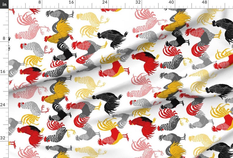 Farm To Tea Towel Roosters Fabric - Chooks By J9design - Farm To Tea Towel Roosters Red BlackCotton Fabric By The Yard With Spoonflower image 2