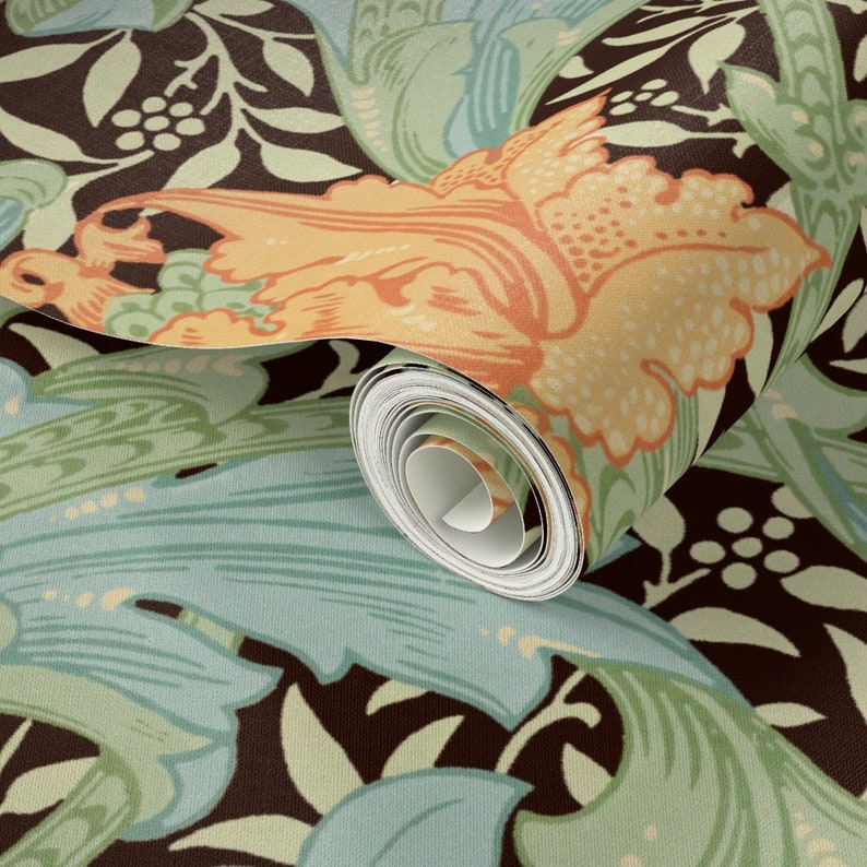 Floral Wallpaper Single Stem By Peacoquettedesigns Green - Etsy España