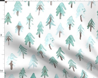 Watercolor Fir Trees Fabric - Fir Trees, Pinetrees Light Watercolor By Rebecca Reck Art - Trees Cotton Fabric By The Yard With Spoonflower