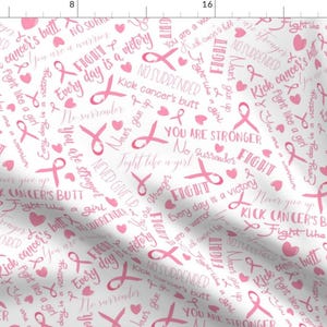 Pink Ribbon Fabric - Fighting Words Pink By Themadcraftduckie - Cancer Survivor Awareness Charity Cotton Fabric By The Yard With Spoonflower