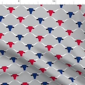 Texas Red White And Blue Patriotic Fabric - Longhorns USA By Robyriker - Texas Fourth Of July Cotton Fabric By The Yard With Spoonflower