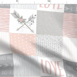 Baby Boho Wholecloth Fabric - Boho Arrows Love Wholecloth Quilt Blush Grey By Sugarpinedesign - Cotton Fabric By The Yard With Spoonflower