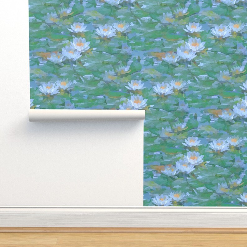Impressionist Wallpaper Misty Victorian Lotus by yogiyarntailandme Lily Pad Removable Peel and Stick Wallpaper by Spoonflower image 4