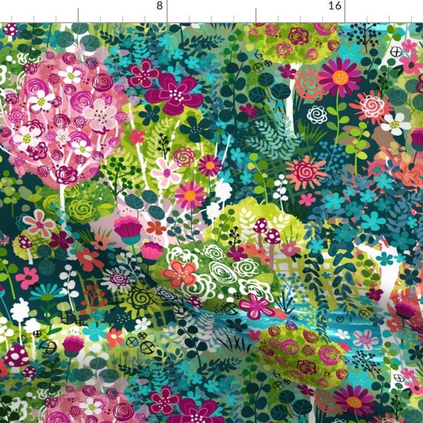 Bold Spring Garden Fabric - Monet's Garden By Sarah Treu - Floral Flowers Colorful Spring Garden Cotton Fabric By The Yard With Spoonflower
