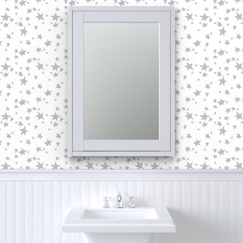Nursery Wallpaper Stars White and Slate Grey by Andrea Etsy