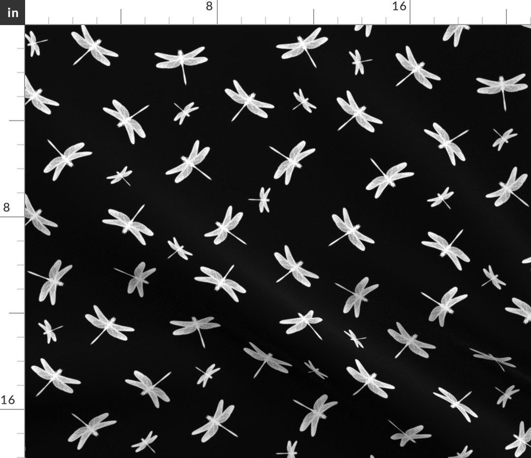 Dragonflies Fabric Dancing Dragonflies Monochrome Minimal Etsy