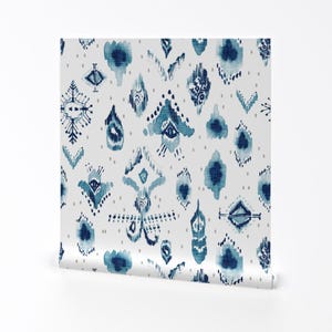 Ikat Wallpaper - Ikat Ink (Indigo) By Nouveau Bohemian - Ikat Indigo Custom Printed Removable Self Adhesive Wallpaper Roll by Spoonflower